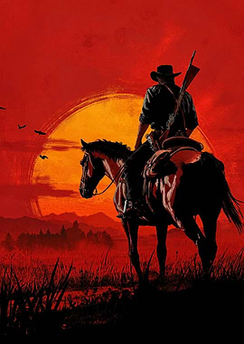 Man on Horseback at Sunset