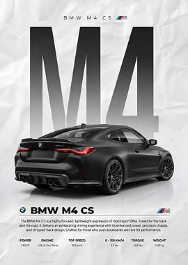A sleek matte black bmw m4 cs Car Poster