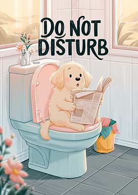 Cute Dog Reading Newspaper on Toilet