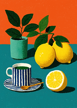 Still life with lemons and tea