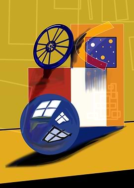 Abstract Geometric Composition with Sphere and Wheel