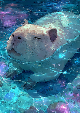 Capybara Floating in Cosmic Water
