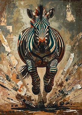 Orange Teal Charging Zebra Collage