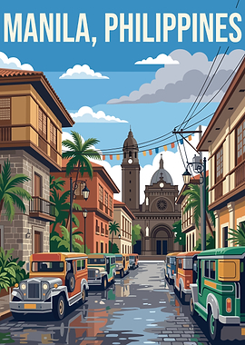 Manila, Philippines Vintage Travel Poster