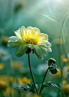 Yellow Dahlia Flower with Buds