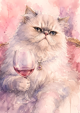 Persian Cat with Wine