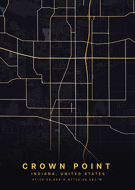 Crown Point Indiana Black and Gold Map