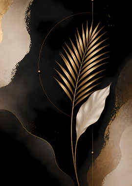 Golden Palm Leaf Abstract Art