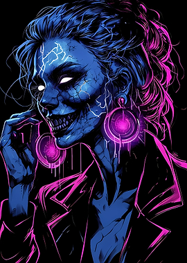 Electric Blue Zombie Woman with Pink Accents