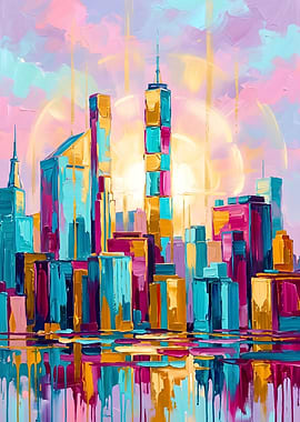 Abstract Colorful Sunset Cityscape
