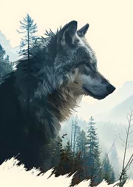 Wolf in a Misty Forest