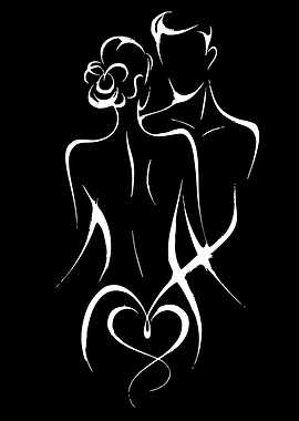 Couple Embracing with Heart Symbol