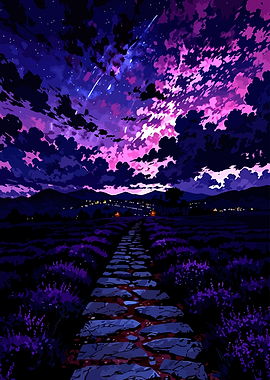 Starry Night Lavender Field Path