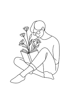 Person reading book with flowers