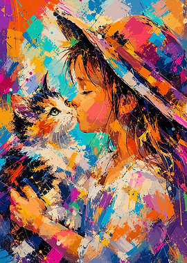 Girl kissing a cat