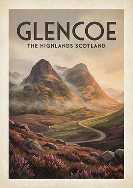 Glencoe The Highlands Scotland Vintage Poster