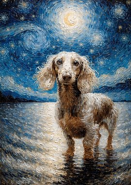 Dachshund in Starry Night Style