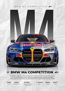 sleek bmw m4 red bull car poster