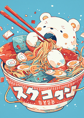 Cute Bear Eating Ramen