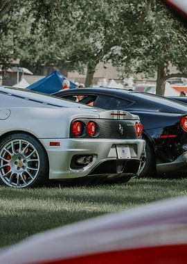Rear view of silver Ferrari sports car