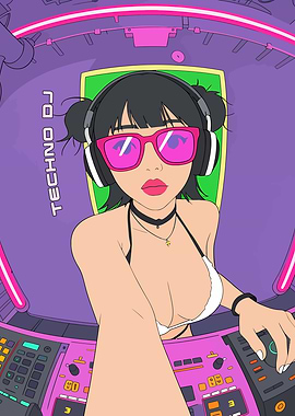 Techno DJ Girl in Pink Sunglasses