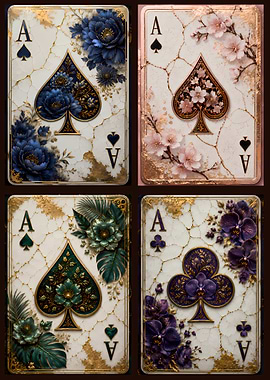 Four Aces Playing Cards with Floral Designs