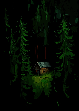 Cabin in a dark forest