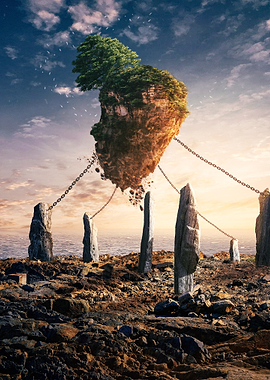 Floating Island with Chains and Standing Stones