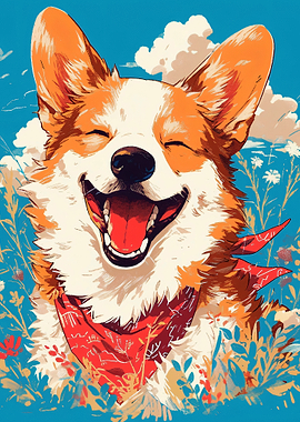 Happy Corgi in a Field