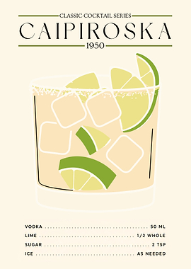 Caipiroska Cocktail Poster – Classic Cocktail Minimalist Wall Art (1950 Edition)