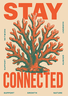 Vintage Coral Stay Connected Poster Retro Coastal Typography Wall Art