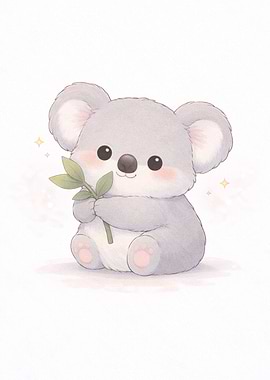 Cute Koala Holding Bamboo