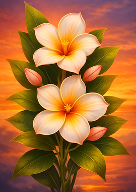 Plumeria Flowers with Sunset Sky