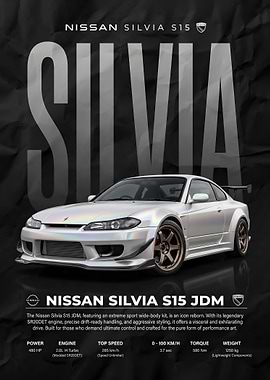 sleek white Nissan Silvia S15 JDM Poster