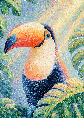Toucan of Light – Prismatic Pointillism Tropical Wildlife Wall Art