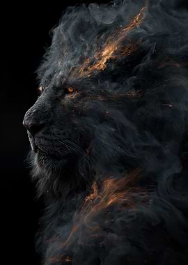 Fiery Smoke Lion Portrait