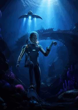 Astronaut exploring underwater world