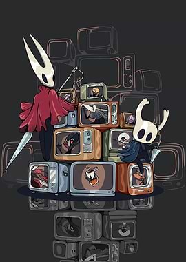 Hollow Knight Characters on Stacked TVs