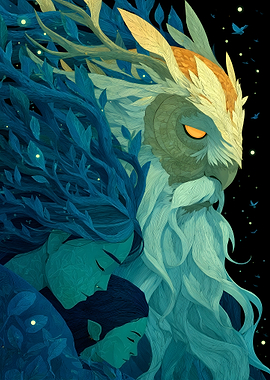 Mystical Owl Guardian and Elven Figures