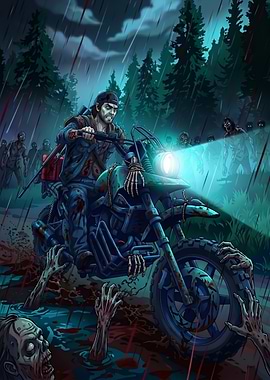 Man Fights agains Zombies in Rain