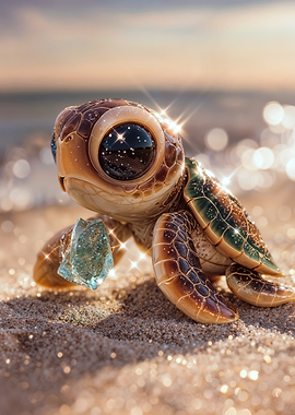 Cute Baby Sea Turtle Holding Gemstone