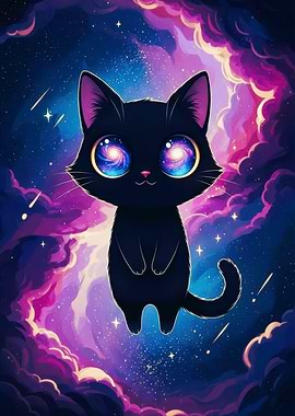 Cosmic Black Cat with Galaxy Eyes