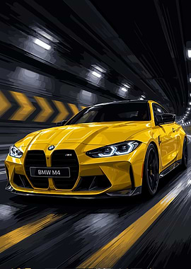 Yellow BMW M4 in Tunnel
