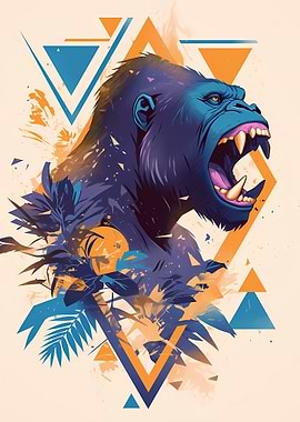 Aggressive Blue Gorilla with Geometric Patterns