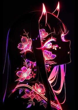 Neon Cherry Blossom Anime Girl