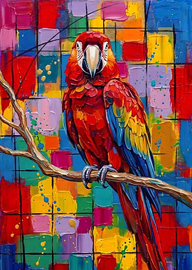Vibrant tropical Ara on a Perch