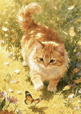Fluffy Orange Kitten in a Field