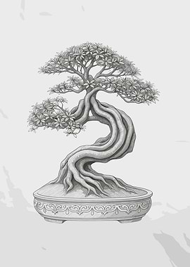 Potted Bonsai Tree Illustration