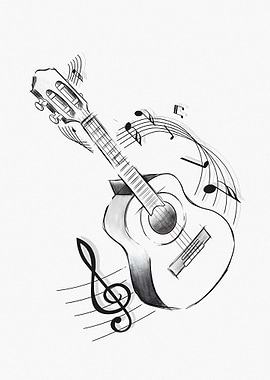 Guitar with Musical Notes