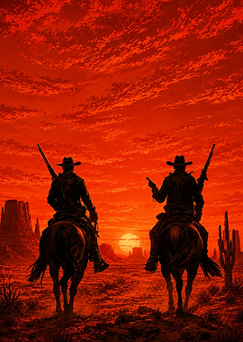 Cowboys in the Desert Sunset